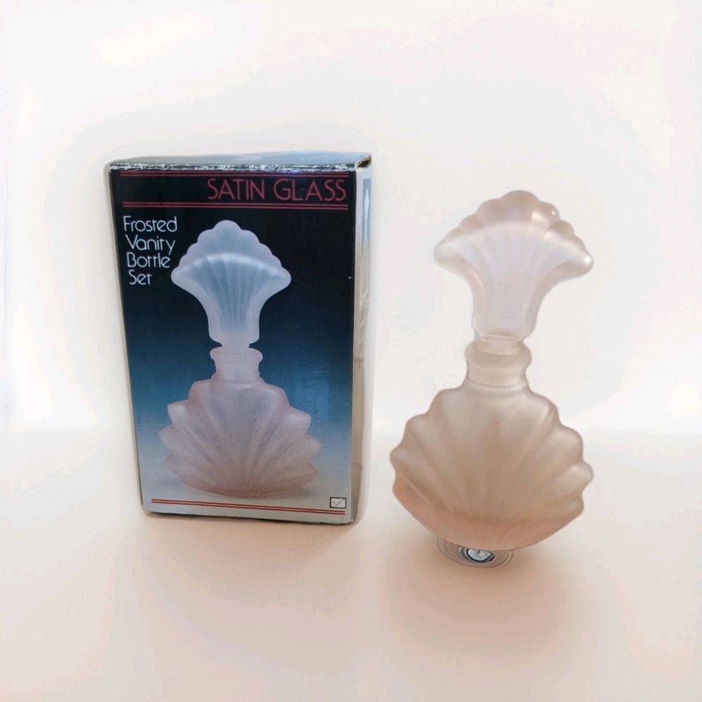 1980's Vintage Artmark Pink Frosted Satin‎ Glass Perfume Vanity Bottle Coquette
